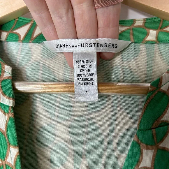 Diane Von Furstenberg Silk Kelly Green Geometric Dress Women’s‎ 2 Midi Feminine - Picture 2 of 8